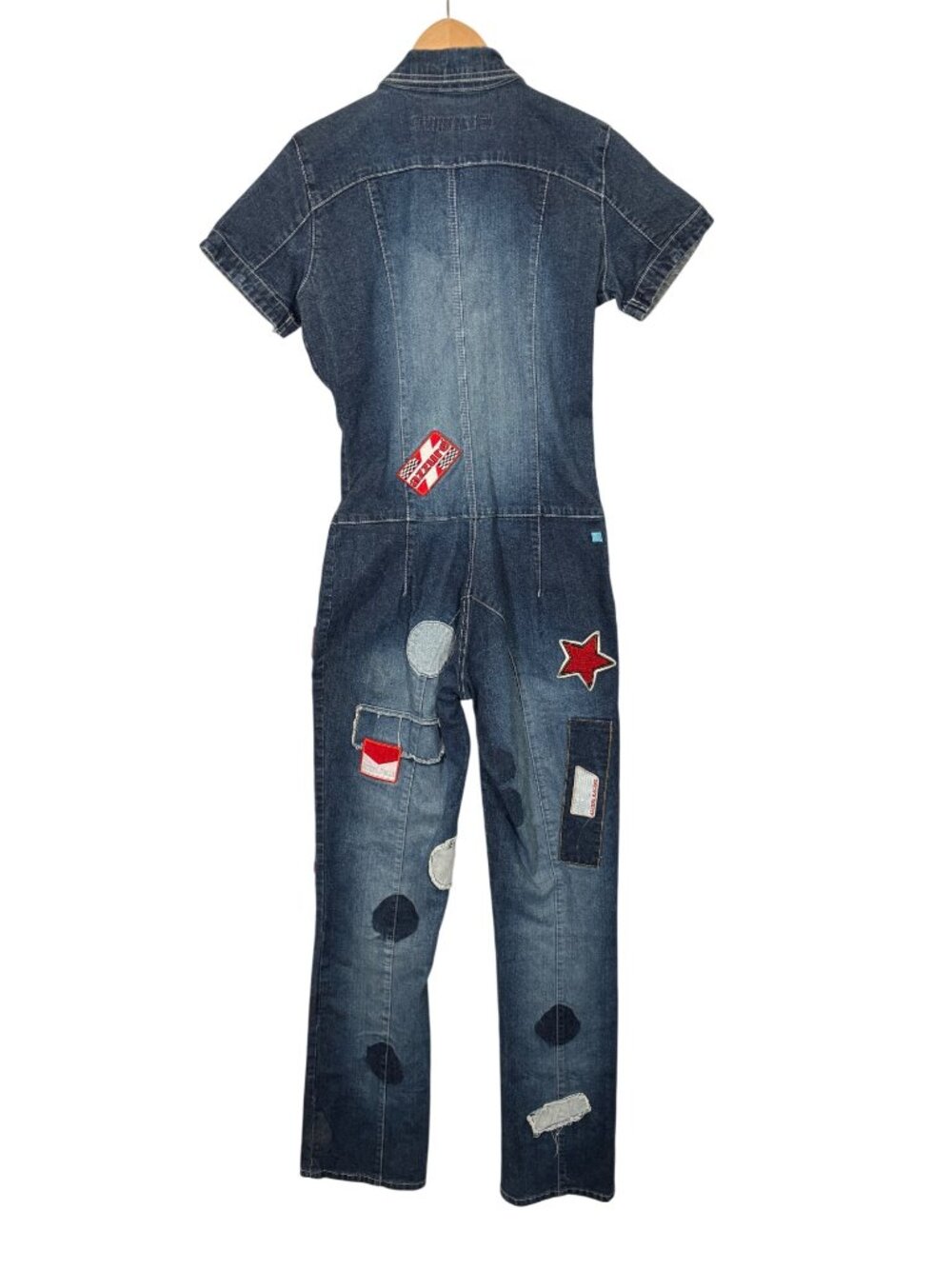 Vintage Y2k Azzure Denim Flare Leg Short Sleeve Jumpsuit Size Large - Picture 2 of 8